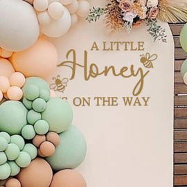 Ramciyo A Little Honey is on The Way Baby Shower Party Decal Sign, Bee Baby Shower Sign Vinyl Decal, Honey Bee Themed Gender Reveal Girl or Boy Baby Shower Decal Sign, Baby Shower Balloon Arch Decal