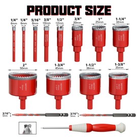 Diamond Hole Saw Drill Bit Set (15 PCS) (1/4"-2") Serrated Diamond Core Bits for Ceramic, Glass, Tile, Marble, Granite | EVA Positioner & Hard Storage Bag | Dry/Wet Dual-Use | High-Precision Drilling