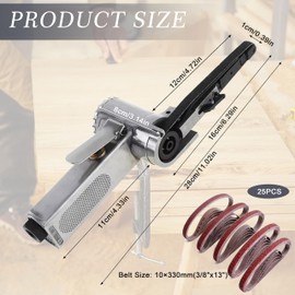 Belt Sander, Belt File, Compressed Air Sander, Pneumatic Polishing Tool, Belt Sander, 10 mm, 330 mm with 25 Sanding Belts for Grinding, Polishing, Vehicle Compressed Air Tools