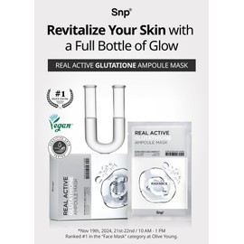 [K Beauty Snp] Real Active Glutathione Ampoule Sheet Mask | Vegan Face Mask with Glutathione & Niacinamide | Revitalizing and Balancing for All Skin Types | Korean Face Masks Skincare | 10 Sheets
