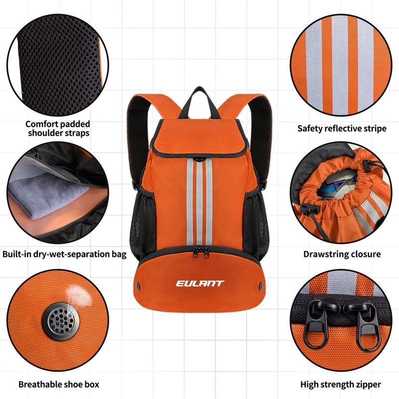 EULANT Improved Football Backpack with Shoe Compartment, Multifunctional Backpack with