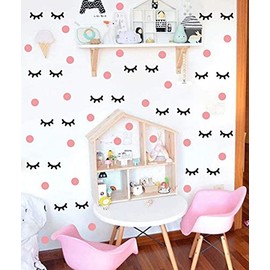 IARTTOP - Calcomanía de pared de pestañas con lunares rosados (98 unidades), adorable calcomanía de vinilo de pestañas para decoración de recámara de niños, calcomanías de pestañas soñolientas