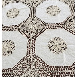 OctoRose 100% Cotton Crocheted Beige Lace Tablecloth for Rectangular, Round, and Oblong Tables | Elegant Handmade Table Cloth | Delicate Table Cover