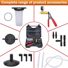 ZJERYL GULL 2 in 1 Handheld Vacuum Pump Brake Bleeder Kit for Motorcycle 16 pcs Brake System Bleeding Tools with Gauge Adapters Automotive Brake Fluid Bleeding Set for Bike Car Truck（Black）