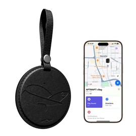 APTMAPT Smart Luggage Tag with Apple Find My, Premium Leather Suitcase Tags w/ 2 ID Labels, TSA-Friendly, Travel Essentials Tracker for Suitcase Baggage Backpacks, Black