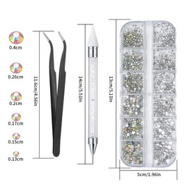 Nail Art Rhinestones, Nail Gems, Flat Back Nail Art Crystals, AB Shiny Nail Crystals Gems with Rhinestone Picker Dotting Pen and Pick Up Tweezers, for Nail Art, Face, Teeth, DIY Crafts