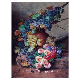 Still Life Fruit Flowers Grapes Roses jug by Max Albert Carlier Accent Tile Mural Kitchen Bathroom Wall Backsplash Behind Stove Range Sink Splashback One Tile 6"x8" Ceramic, Matte