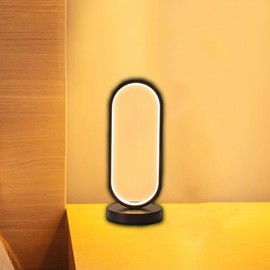 Small Modern Bedside Table Lamp, LED Oval Bedside Night Light, 3 Color Temperatures and 10 Brightness Levels, 8.6'' Desk Lamp for Bedroom, Living Room, Reading Lamp, Home Decoration, Black