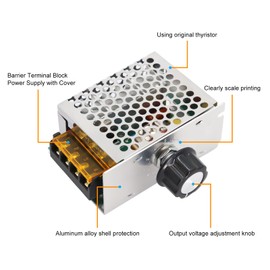 AC 220V 4000W High Power SCR Electronic Voltage Motor Regulator, QIQIAZI Motor Thermostat Regulator Electric Motor with AC SCR Speed Control Power Heat Controller