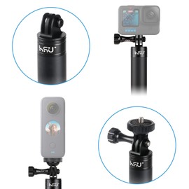 HSU Extendable Selfie Stick for GoPro, Aluminum Handle Grip with Mini Tripod for Hero 13/12/11/10/9/8/7/6/5/4/3 and other Action Cameras
