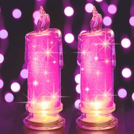 HAIDOLIANG 2PCS Pink LED flameless Candles (D:2.5" x H:7"),LED Pillar Candles, Battery Included, Velas artificiales para decoracion for Valentine's Day Wedding Birthday Bedroom Decorations