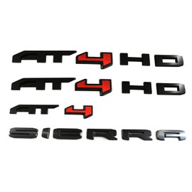 6Pcs Kits Sierra AT4 HD Overlay Emblems Door Rear Badge Compatible with 2019-2022 Sierra 1500 2500HD 3500HD (Black/Red)