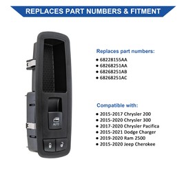 Obaee Front Passenger Side Window Switch for 2015-2017 Chrysler 200/300, 2017-2020 Pacifica, 2015-2021 Dodge Charger, Jeep Cherokee, 2019-2020 Ram 2500, Replace ‎68268251AB