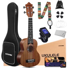 AODSK Soprano Ukulele for Beginner 21 Inch Ukelele Kit with Gig Bag StrapTuner Nylon String 4 Picks Cloth Online Lesson Holiday Gift