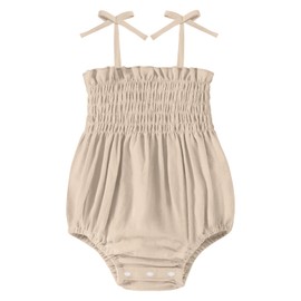 NARPLO Baby Girl Romper Summer Toddler Baby Girl Clothes Sleeveless Smocked Bodysuit Infant Bow Shoulder One-piece Jumpsuit