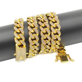 Dog Chain Diamond Cuban Collar Walking Metal Chain Collar with Design Secure Buckle, Pet Cuban Collar Jewelry Accessories for Small Medium Large Dogs Cats (12 Inch)