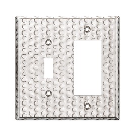 LIDER Combination Toggle Switch and Decorator Receptacle Metal Wall Plate, Corrosion Resistant, Mid-Size 2-Gang 4.88" x 4.92", 201 Stainless Steel, LMWP-1131M-HC, Hammered Chrome