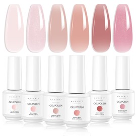 Makartt Gel Nail Polish, Natural Nude Jelly Pink Milky White Red Glitter Gel Polish 6PCS Spring 8ML Soak Off UV LED Gel Polish Set Manicure DIY Nail Art Designs Home Salon