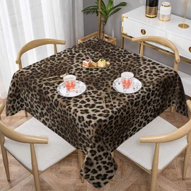 Leopard Tablecloth 54 x 54 Inch Square, Brown Cheetah Leopard Print Table Cloth, Animal Skin Antelope Tablecloths Farmhouse Decorative for Home Kitchen Dining Party