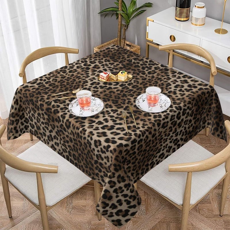 Leopard Tablecloth 54 x 54 Inch Square, Brown Cheetah Leopard