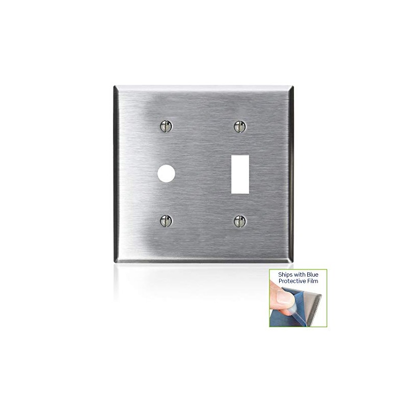 Leviton S112-N 2-Gang 1-Toggle, 1-Telephone/Cable .406 Device Combination Wallplate, Strap