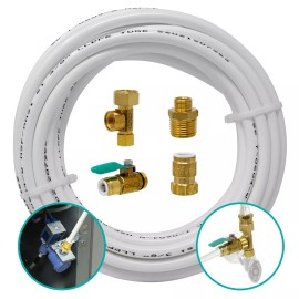 Metpure Ice Maker Fridge Install Kit – Stop Tee-Valve-3/8" Fittings, 25' Ft Tube