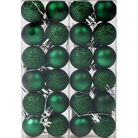 BWG Set Of 24 Mini Christmas Emerald Green Glitter Tree Baubles Decorations