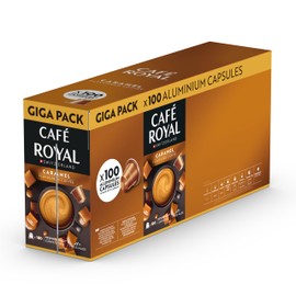 Café Royal, Caramel Flavoured Promo Pack, 100 Nespresso (R) Compatible Capsules, 80% Recycled Aluminium, Rainforest Alliance Certified, 100% Arabica Coffee, Flavoured