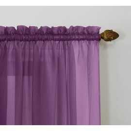No. 918 Calypso Sheer Voile Rod Pocket Curtain Panel, 59" x 84", Purple, 1 Panel
