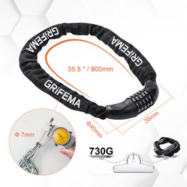 GRIFEMA GAK1201-9 Bike Locks High Security, Bicycle Chain/Cycling Lock, 5 Digit Combination for Bike Cycle, Moto, Door, Gate Fence, 900mm Length, Black, White