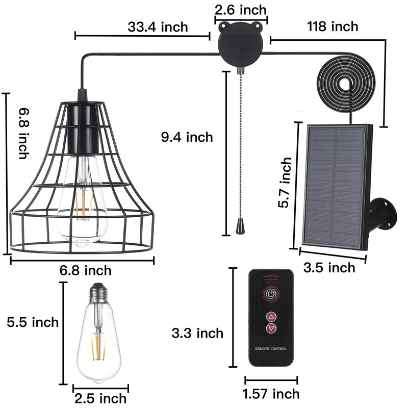YUMAMEI Solar Pendant Lights, Solar Powered Shed Light with Pull