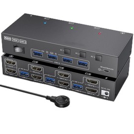 KVM Switch 2 Monitors 3 Computers, Share 4 USB Ports, USB3.0 KVM Switch for Keyboard Mouse Printer Support 4K@60HZ, Dual Monitor Kvm Switcher Support Extended & Duplicate