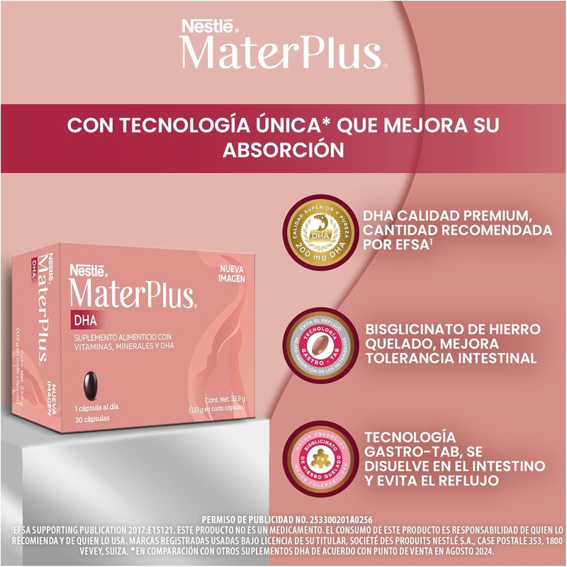 Nestle MaterPlus Prenatal Multivitamin with DHA, Folic Acid & Iron
