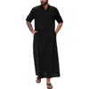 YAOHUOLE Muslim Thobe Button down Kaftan Robe Black 3XL