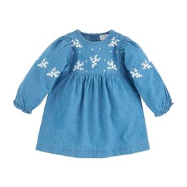 Mud Pie Baby Girls Embroidered Floral Denim Dress Blue