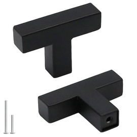 Goldenwarm 5 Pack Black Square T Bar Single Hole Knobs Cabinet Pull Drawer Handles Stainless Steel Modern Hardware for Kitchen and Bathroom Cabinets Cupboard Kitchen Cabinet Knobs