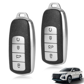 2Pcs Smart Car Key Fob Cover for Chery Omoda 5, Tiggo 8 Pro Plus Soft TPU Protector Case with Anti Slip Grip Enhanced Button Access Silver Key Shell Remote Guard Car Accessories
