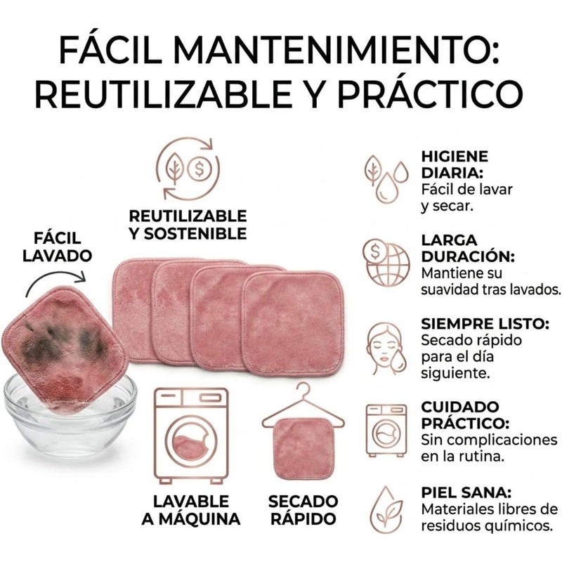 Paños Desmaquillantes Reutilizables, Almohadillas de Microfibra para Limpieza Facial Profunda,
