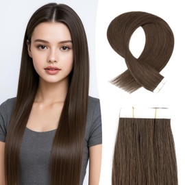 Tape-In Real Hair Extensions, 10 Pieces, 40 cm, Dark Brown, Remy Invisible Hair Tape-In Hair Extensions, Natural, 15 g, 16 Inches, #02 Straight Real Hair, Skin Weft Tape