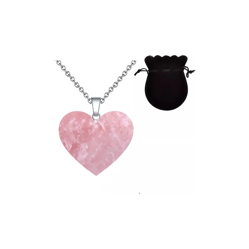 Collar Corazón Cuarzo Natural Acero Inoxidable
