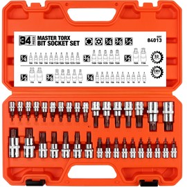 HORUSDY 34-Piece Master Torx Bit Socket Set, Premium S2 Alloy Steel, Solid & Tamper Proof Star Sockets T6-T70 (Tamper Proof from T10 to T70), Complete Kit with Heavy-Duty Storage Case