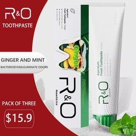 R&O Ginger and Mint Toothpaste, 100g per tube, is suitable for relieving gum bleeding, eliminating bad breath in the mouth and freshening breath. - R&O: Ginger and mint toothpaste, three pieces