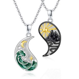 REDSUN Yin Yang Necklace Sterling Silver Sun Moon Chain Elephant Pendant for Couple BFF Chain 2 Pieces Jewellery Gifts for Women Men Couple Daughter, Sterling Silver