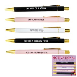 Fychuo Motivational Pens for Women 5 Pack Funny Pens for Work Colleagues Gifts Inspirational Ballpoint Pens Black Ink Rude Pen Set