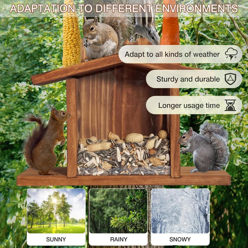 Squirrel Feeder,Squirrel Feeder Just for Squirrels,Wooden Squirrel Feeders for Outdoor