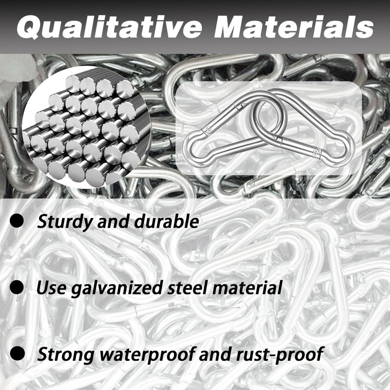 200PCS 2.36'' Spring Snap Hook, M6 1/4Inch Galvanized Silver Steel