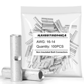 haisstronica Non Insulated Butt Connectors Kit, 100pcs Tinned Copper Uninsulated Wire Connectors for Automotive Marine (AWG 16-14)