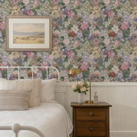 Ismoon Floral Peel and Stick Wallpaper Vintage Wallpaper 17.3in x 32.15ft Pink/Green Floral Wall Paper Boho Waterproof Removable Self-Adhesive Wall Paper for Nursery Bedroom Shlef Cabinet Décor