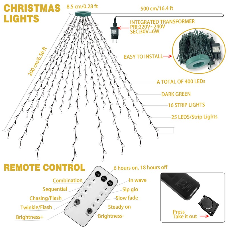 Fnwsja Fairy Lights Christmas Tree 400 LEDs Fairy Lights Remote