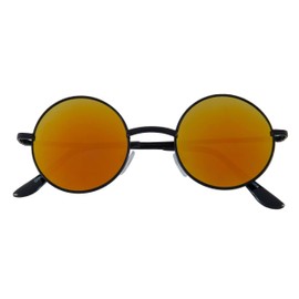 Retro Round Circle Colored Vintage Tint Sunglasses Metal Frame OWL (43mm_Black_Red_Orange_Mirror, PC Lens)